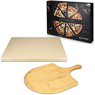 Navaris Set de piedra y pala para pizza - Piedra para horno de cordierita y pala de bambú
