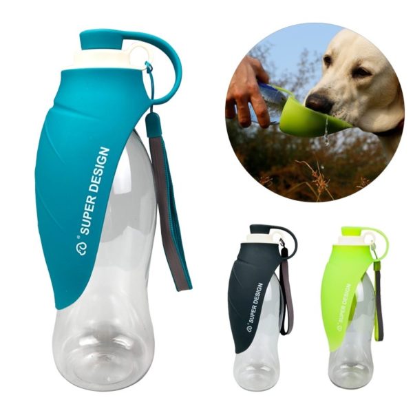 Botella de agua portátil para mascotas con diseño de hojas de silicona